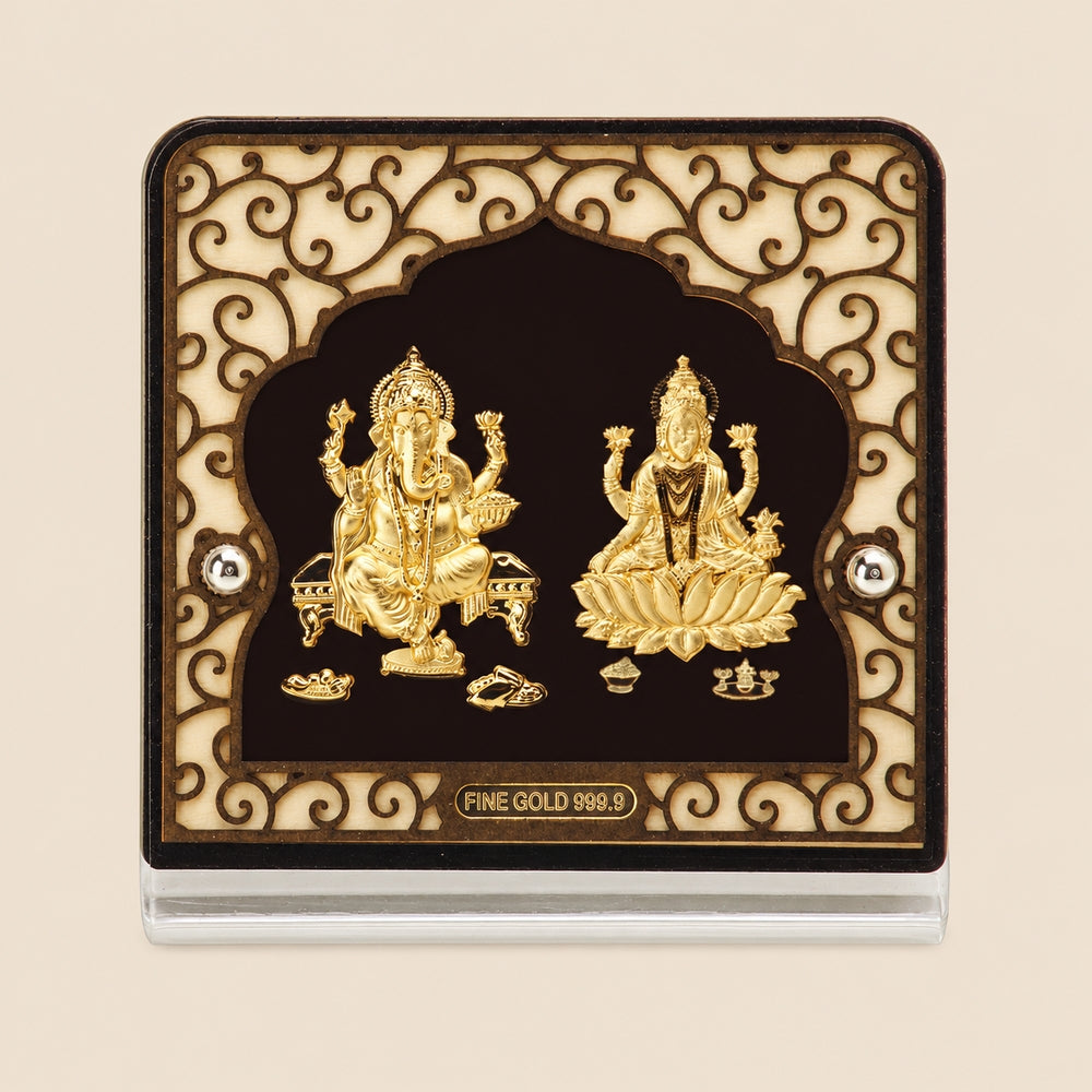 24 Karat Goldfolie Lakshmi Ganesha Auto-Ständer / Tischplatte
